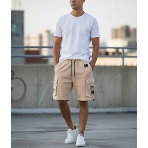 H&M Kodak Film Cargo Sweat Shorts Men's M Beige Streetwear Y2K Distressed Grunge